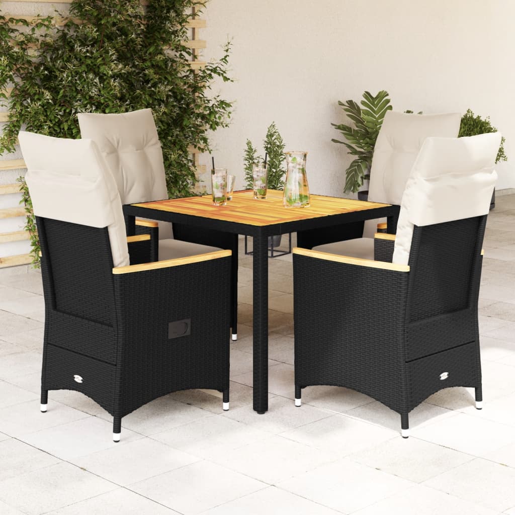 5-Tlg. Garten-Essgruppe Mit Kissen Schwarz Poly Rattan