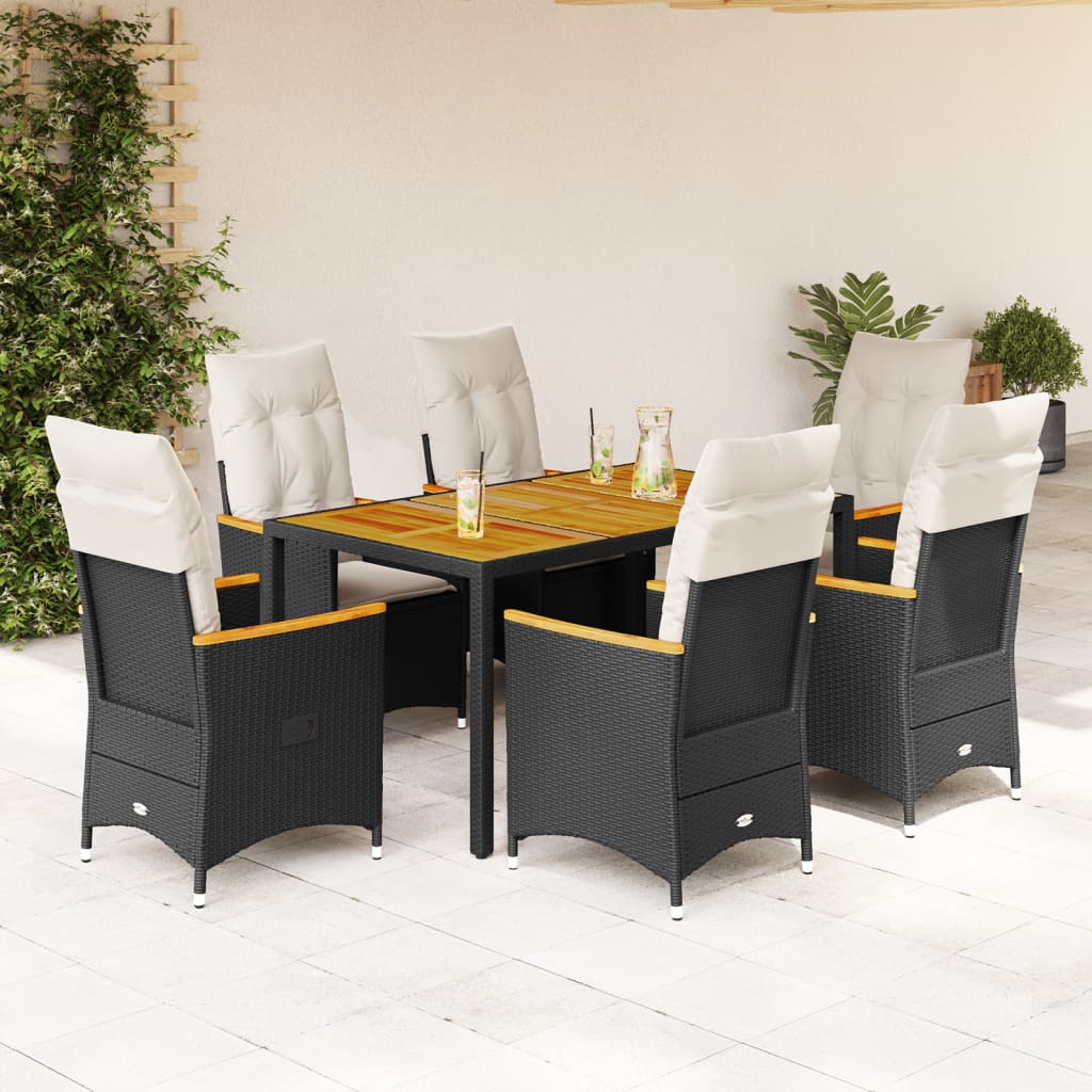 5-Tlg. Garten-Essgruppe Mit Kissen Schwarz Poly Rattan