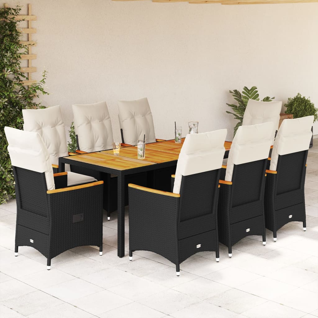 5-Tlg. Garten-Essgruppe Mit Kissen Schwarz Poly Rattan