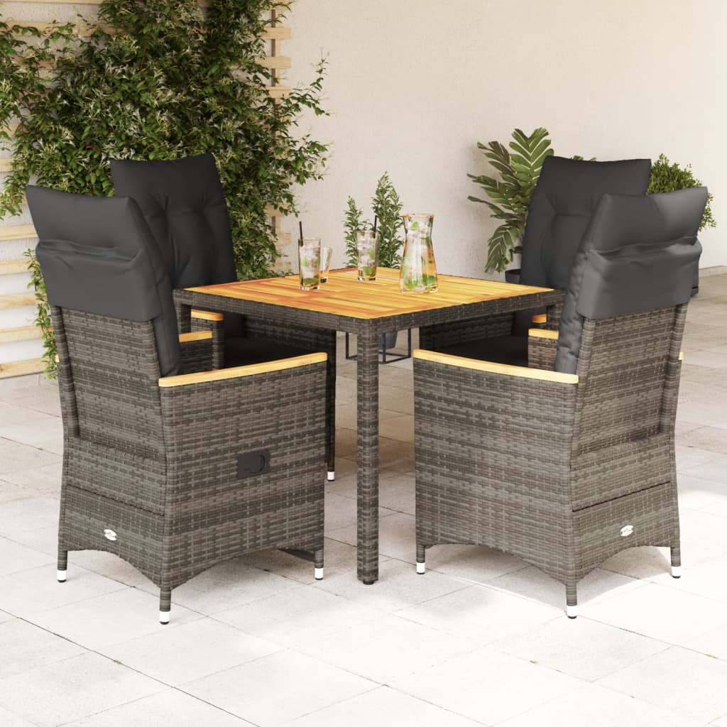 3-Tlg. Bistro-Set Mit Kissen Grau Poly Rattan