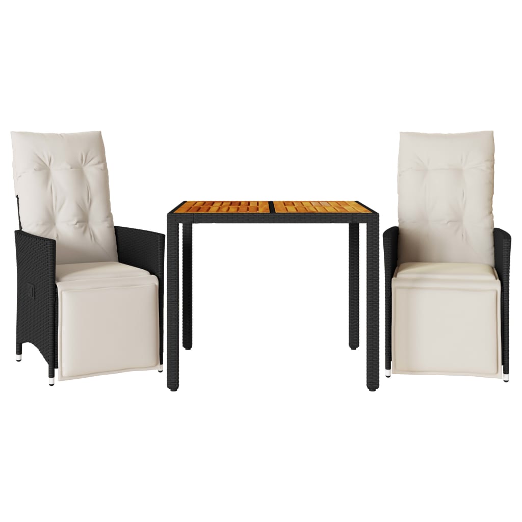 3-Tlg. Bistro-Set Mit Kissen Schwarz Poly Rattan