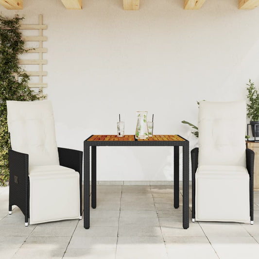 3-Tlg. Bistro-Set Mit Kissen Schwarz Poly Rattan
