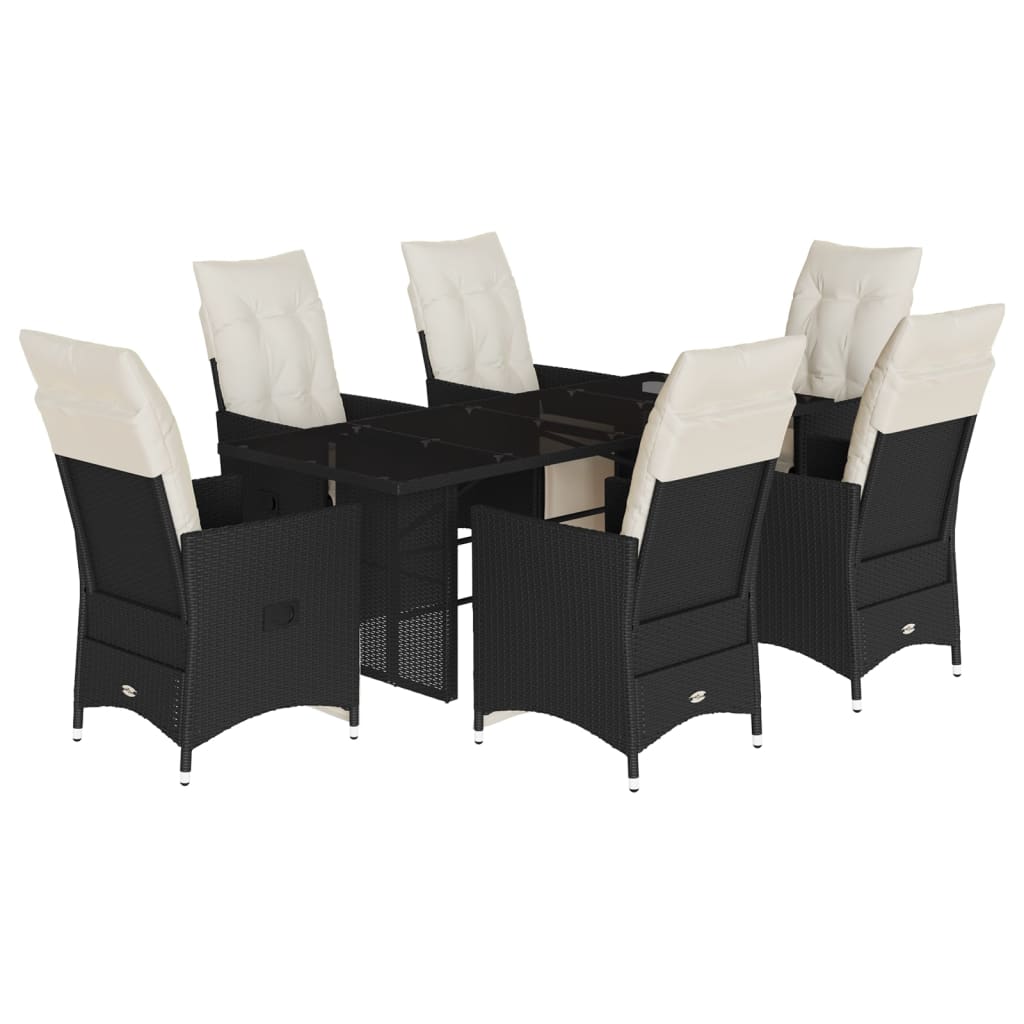 7-Tlg. Garten-Essgruppe Mit Kissen Schwarz Poly Rattan