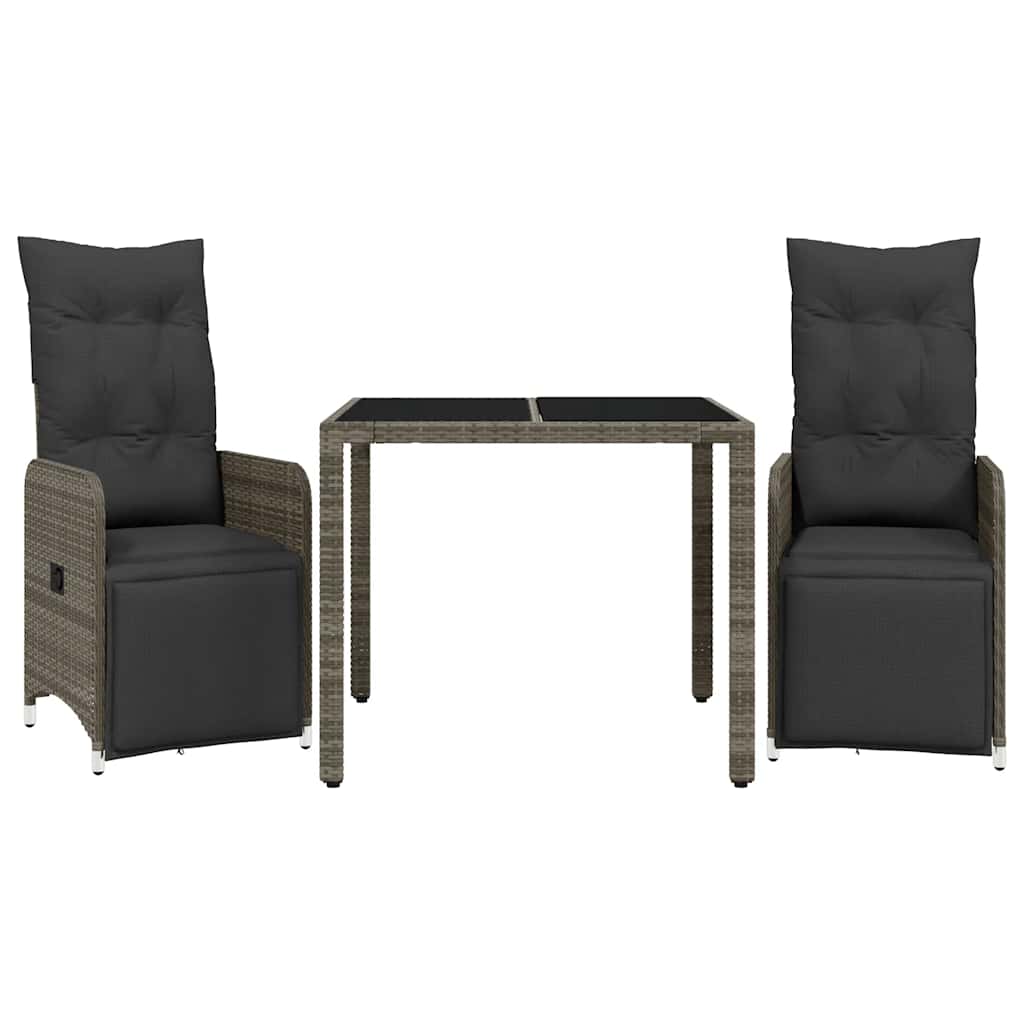 3-Tlg. Garten-Bistro-Set Mit Kissen Grau Poly Rattan