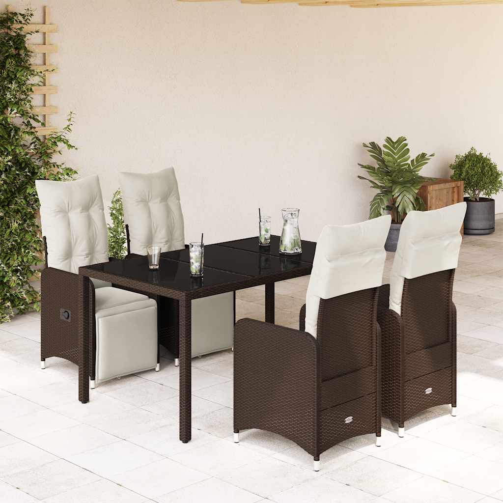 7-Tlg. Garten-Bistro-Set Mit Kissen Braun Poly Rattan