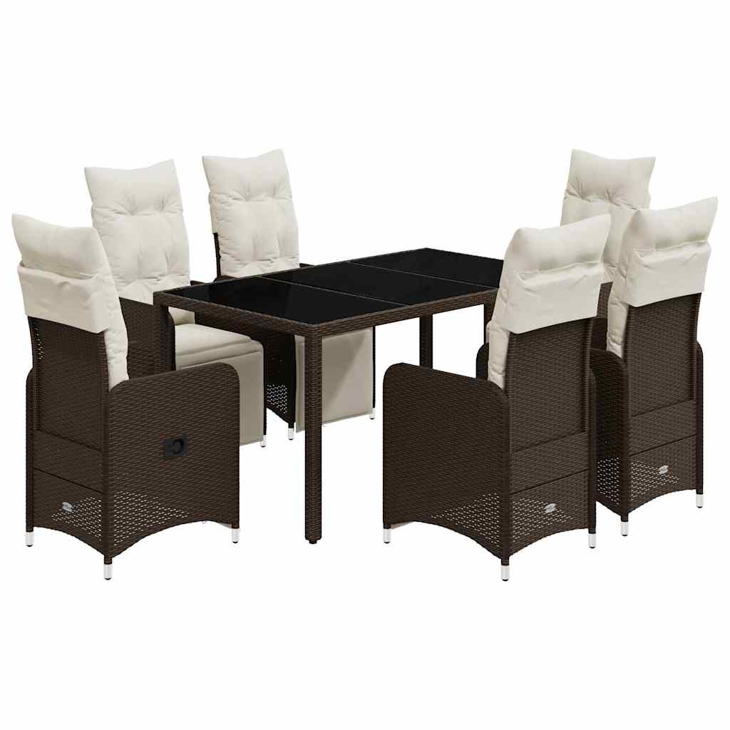 7-Tlg. Garten-Bistro-Set Mit Kissen Braun Poly Rattan