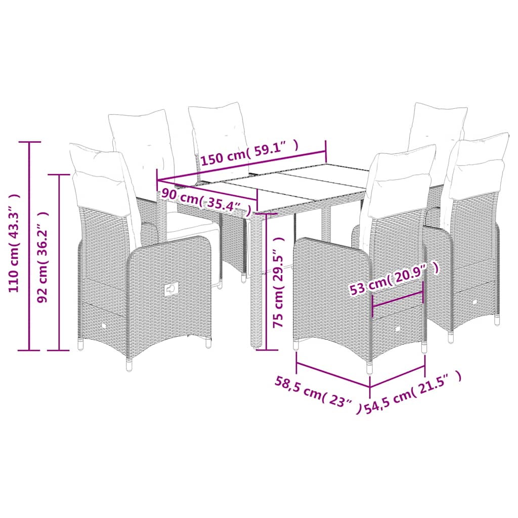 7-Tlg. Garten-Bistro-Set Mit Kissen Braun Poly Rattan