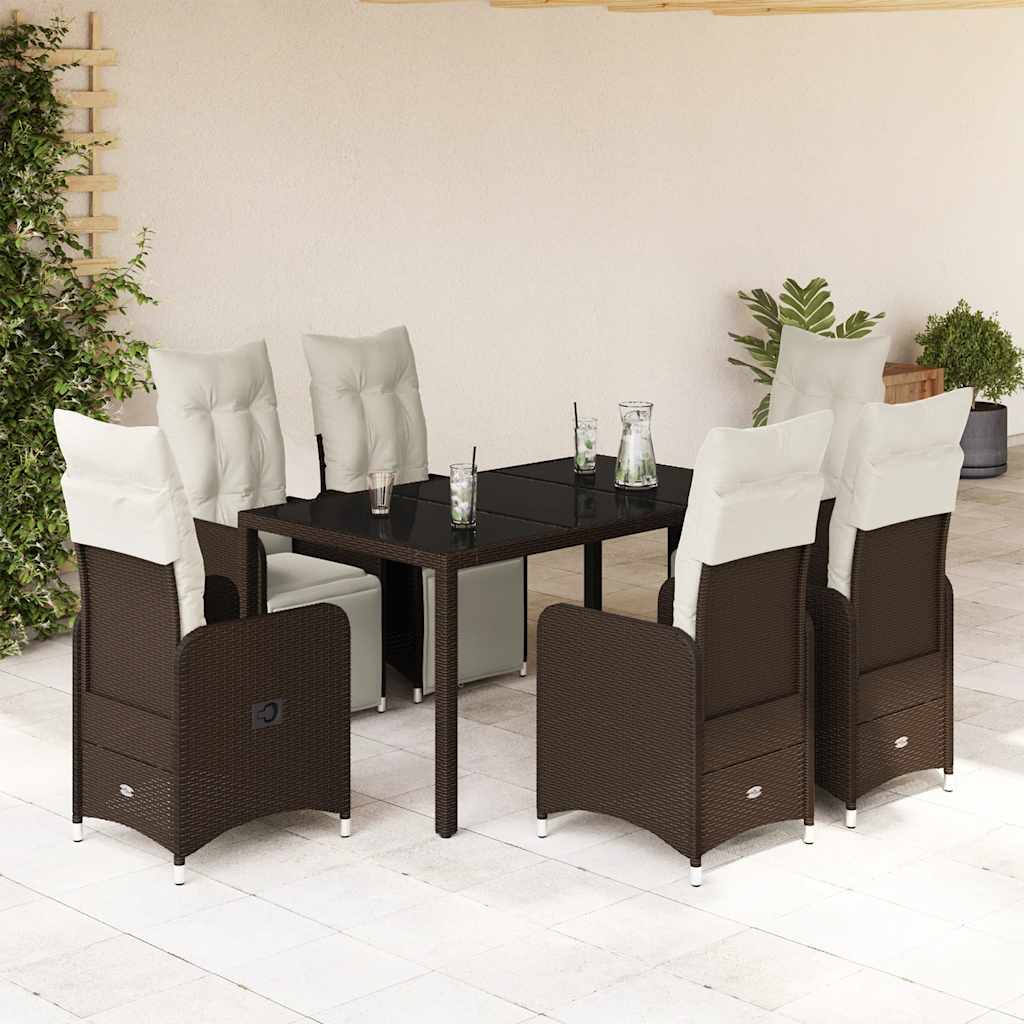 7-Tlg. Garten-Bistro-Set Mit Kissen Braun Poly Rattan