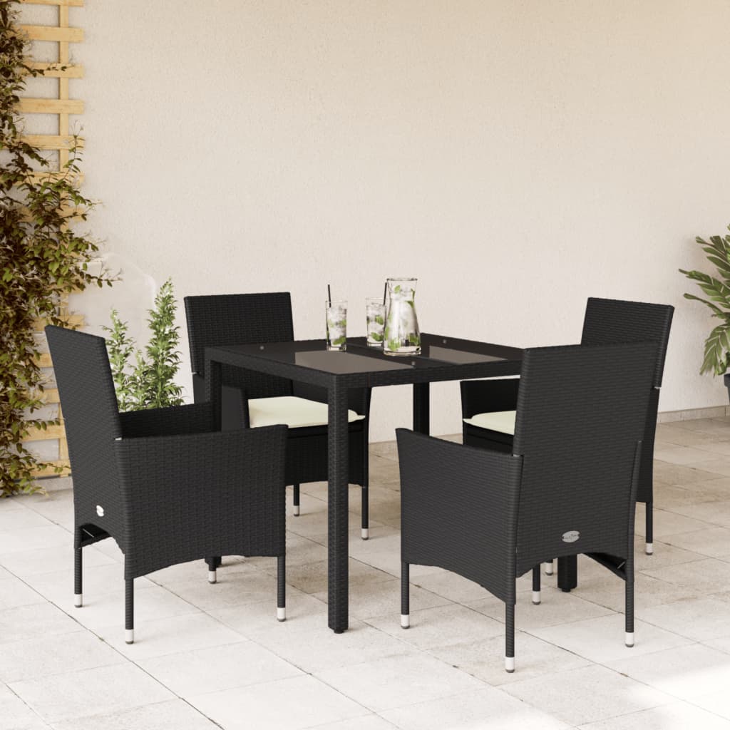 5-Tlg. Garten-Essgruppe Mit Kissen Poly Rattan Und Glas