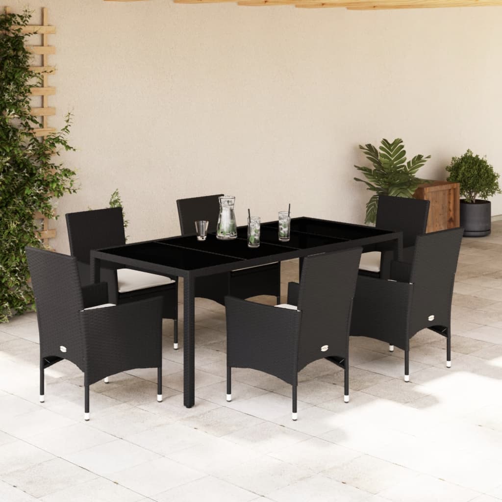 5-Tlg. Garten-Essgruppe Mit Kissen Poly Rattan Und Glas