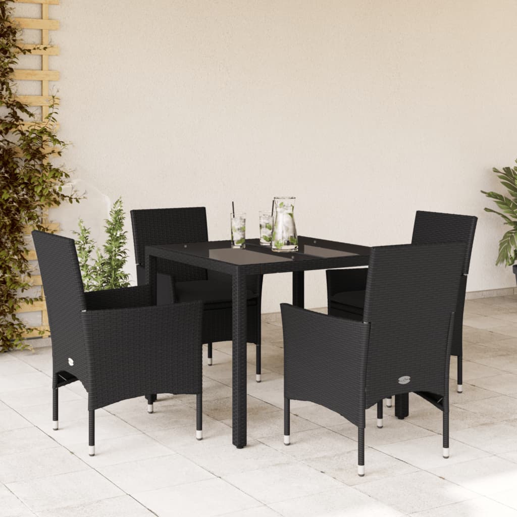 5-Tlg. Garten-Essgruppe Mit Kissen Poly Rattan Und Glas