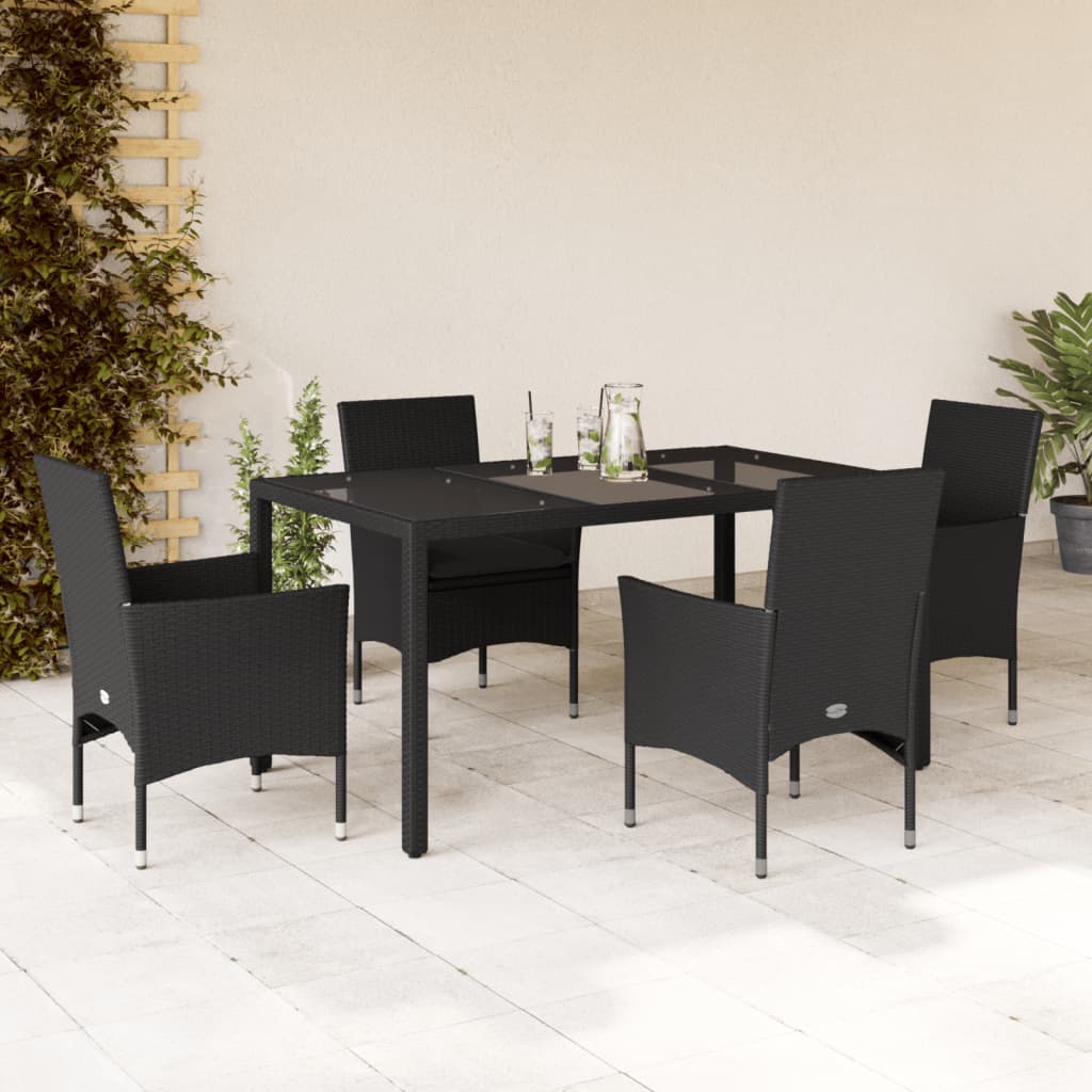 5-Tlg. Garten-Essgruppe Mit Kissen Poly Rattan Und Glas