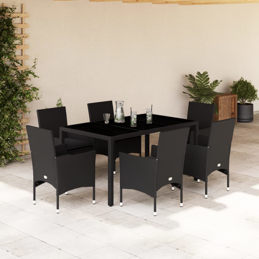5-Tlg. Garten-Essgruppe Mit Kissen Poly Rattan Und Glas