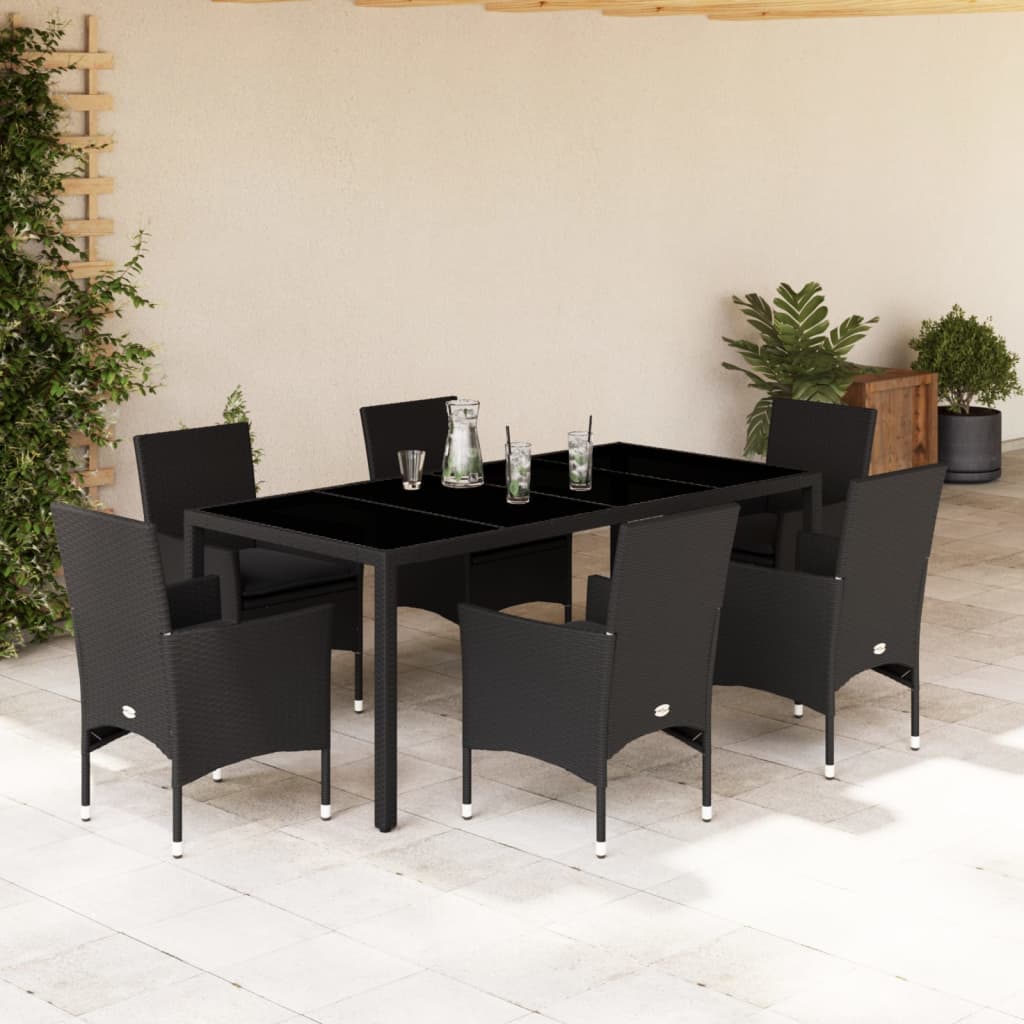 5-Tlg. Garten-Essgruppe Mit Kissen Poly Rattan Und Glas