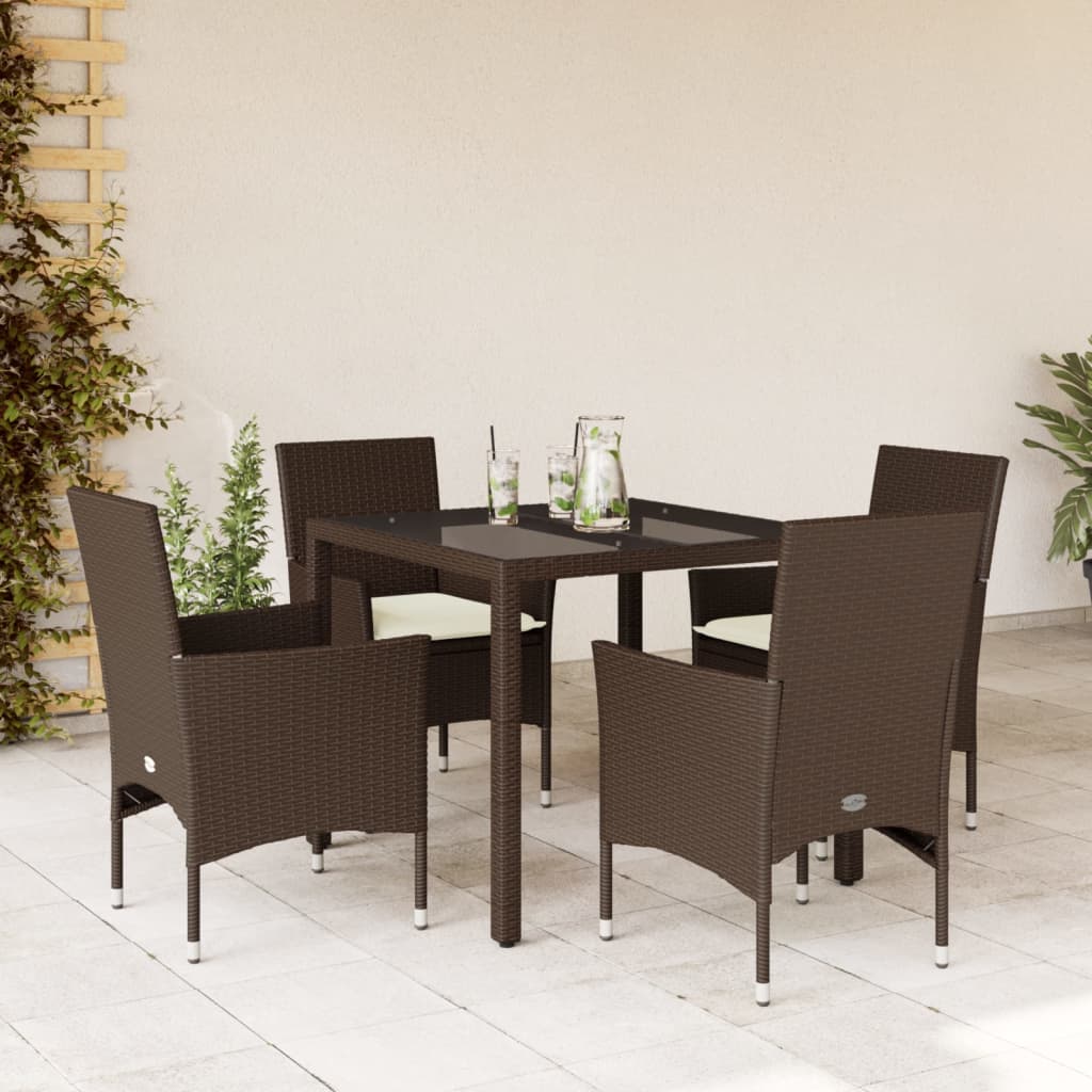 5-Tlg. Garten-Essgruppe Mit Kissen Poly Rattan Und Glas