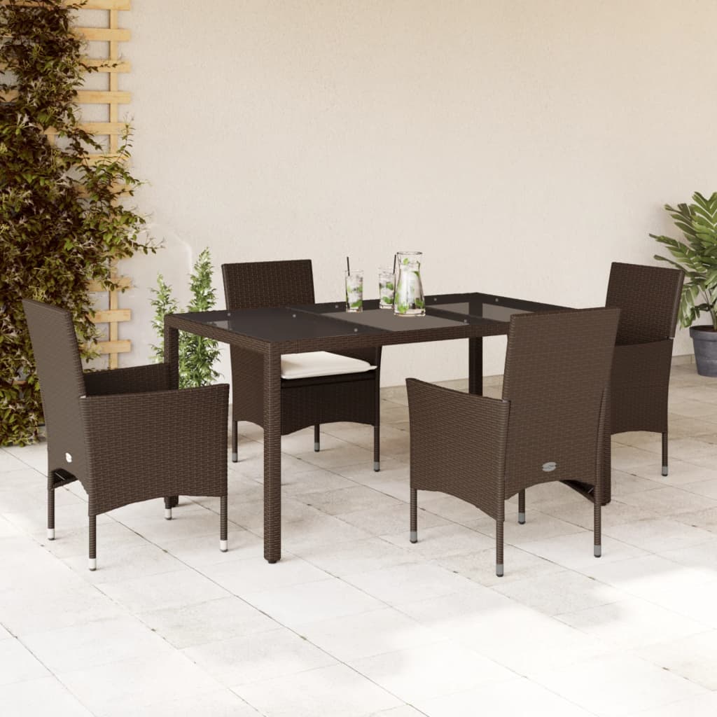 5-Tlg. Garten-Essgruppe Mit Kissen Poly Rattan Und Glas