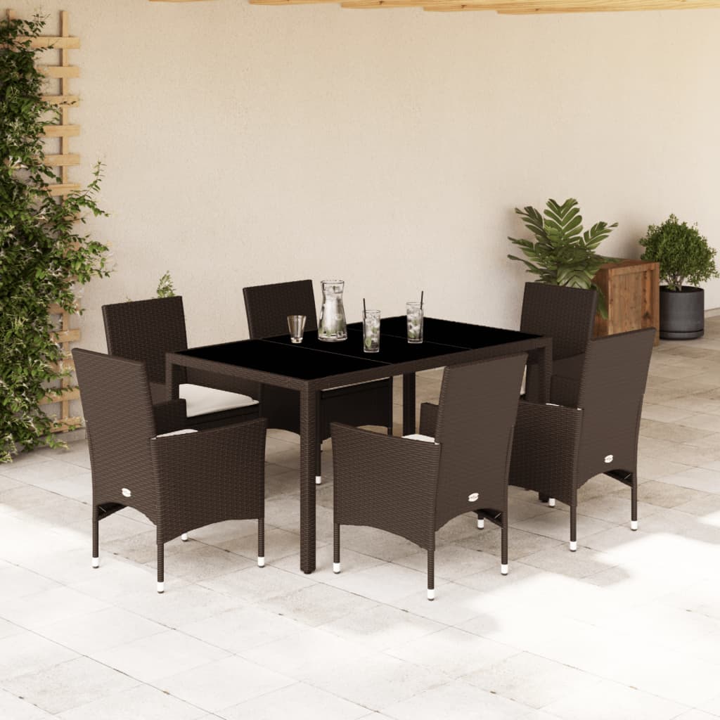 5-Tlg. Garten-Essgruppe Mit Kissen Poly Rattan Und Glas