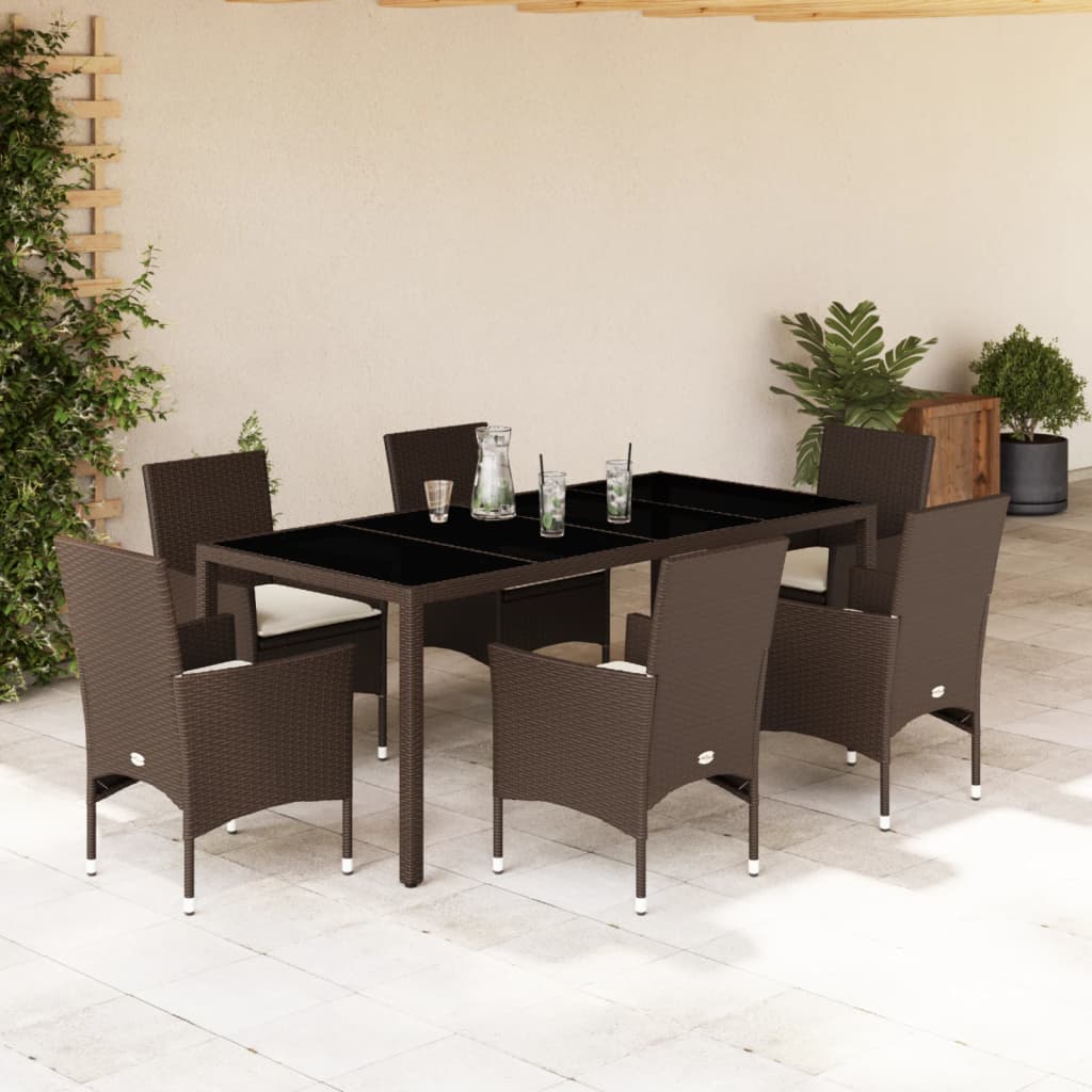 5-Tlg. Garten-Essgruppe Mit Kissen Poly Rattan Und Glas