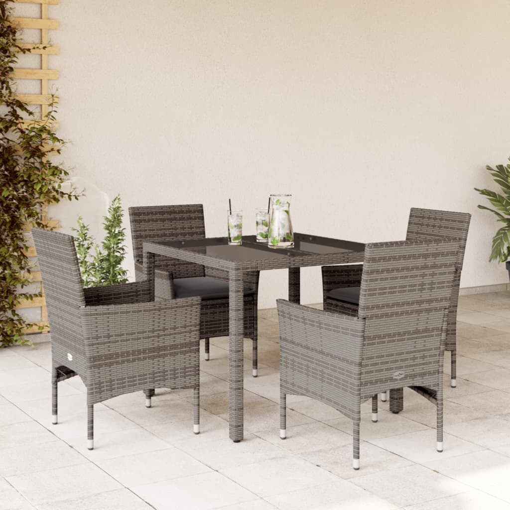 5-Tlg. Garten-Essgruppe Mit Kissen Poly Rattan Und Glas