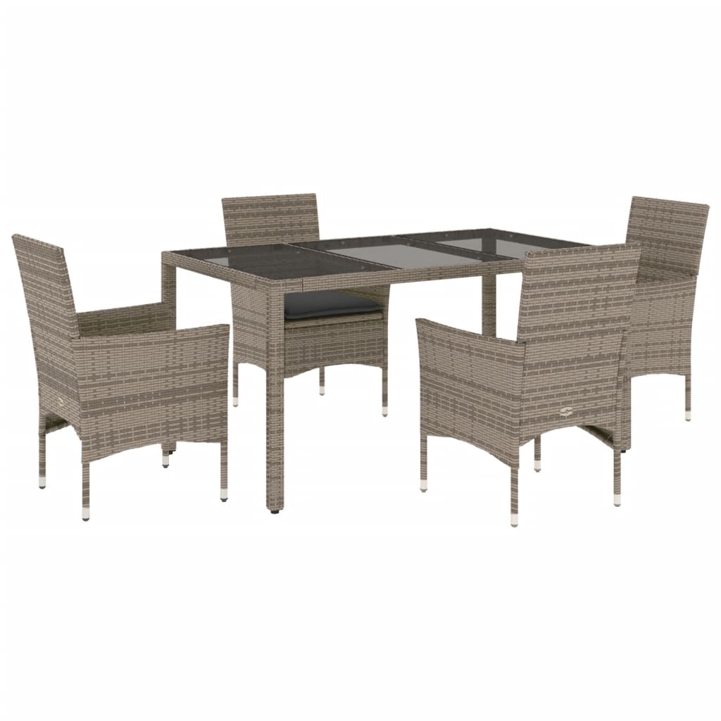 5-Tlg. Garten-Essgruppe Mit Kissen Poly Rattan Und Glas