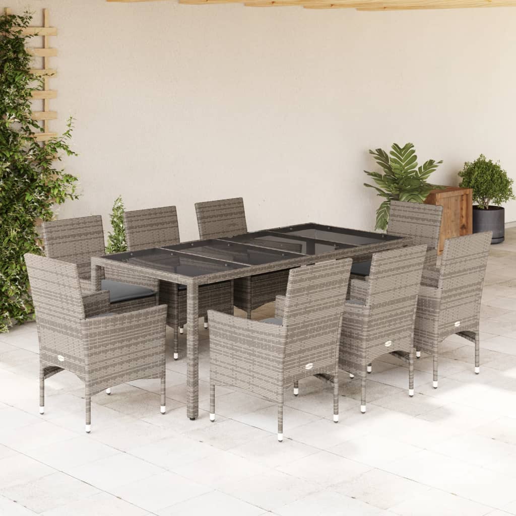 5-Tlg. Garten-Essgruppe Mit Kissen Poly Rattan Und Glas