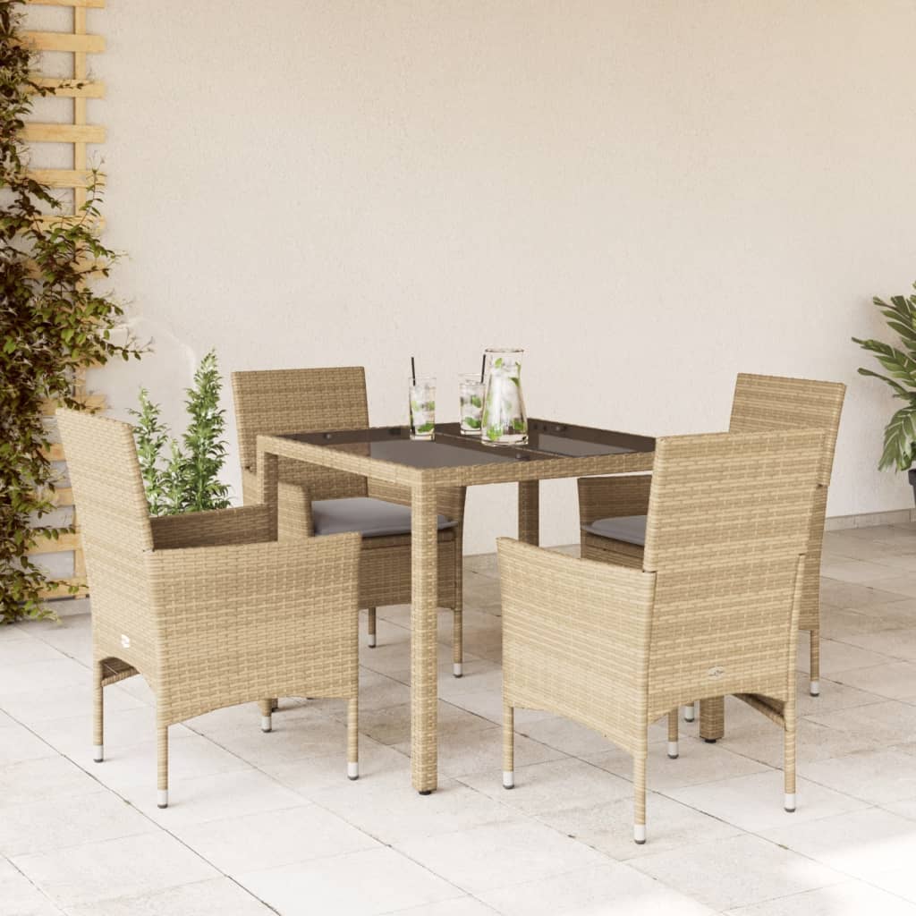 5-Tlg. Garten-Essgruppe Mit Kissen Poly Rattan Und Glas