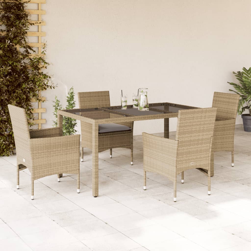 5-Tlg. Garten-Essgruppe Mit Kissen Poly Rattan Und Glas