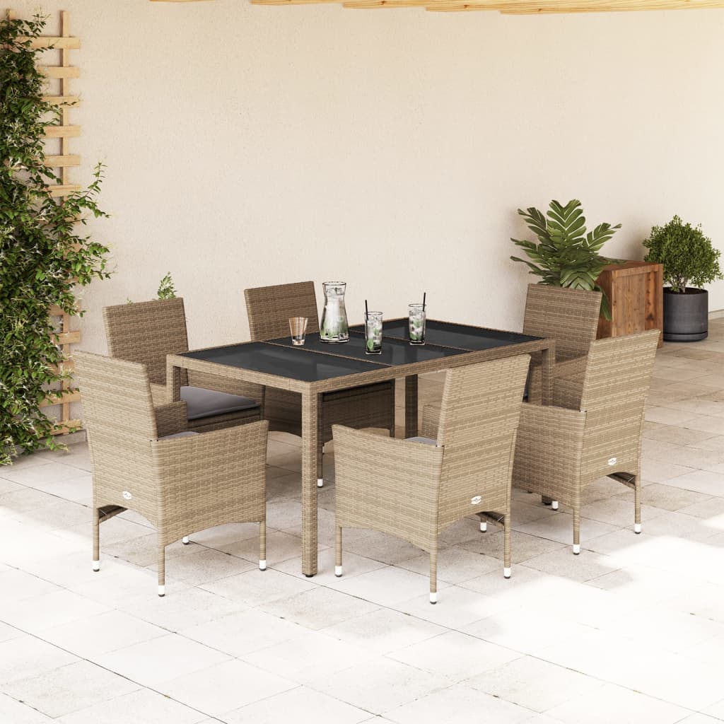 5-Tlg. Garten-Essgruppe Mit Kissen Poly Rattan Und Glas