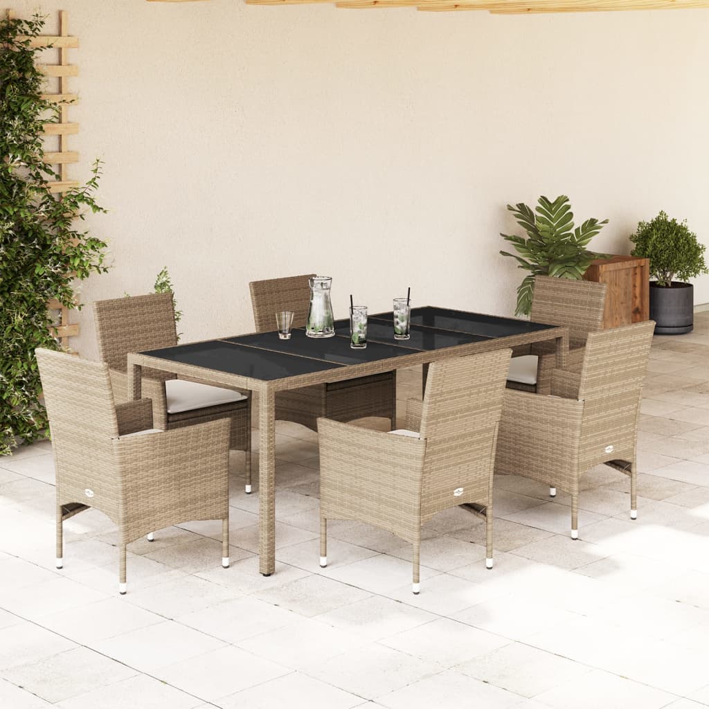 5-Tlg. Garten-Essgruppe Mit Kissen Poly Rattan Und Glas
