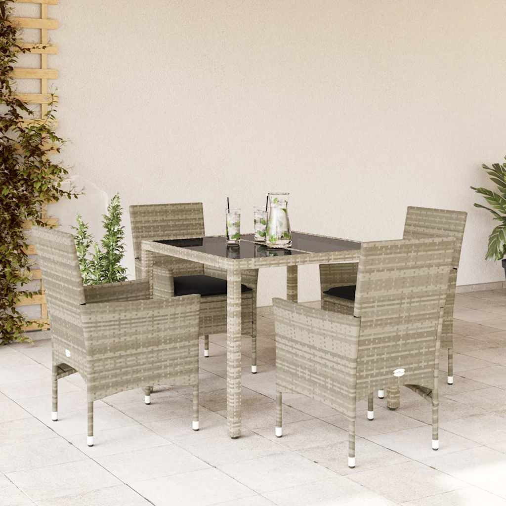 5-Tlg. Garten-Essgruppe Mit Kissen Poly Rattan Und Glas