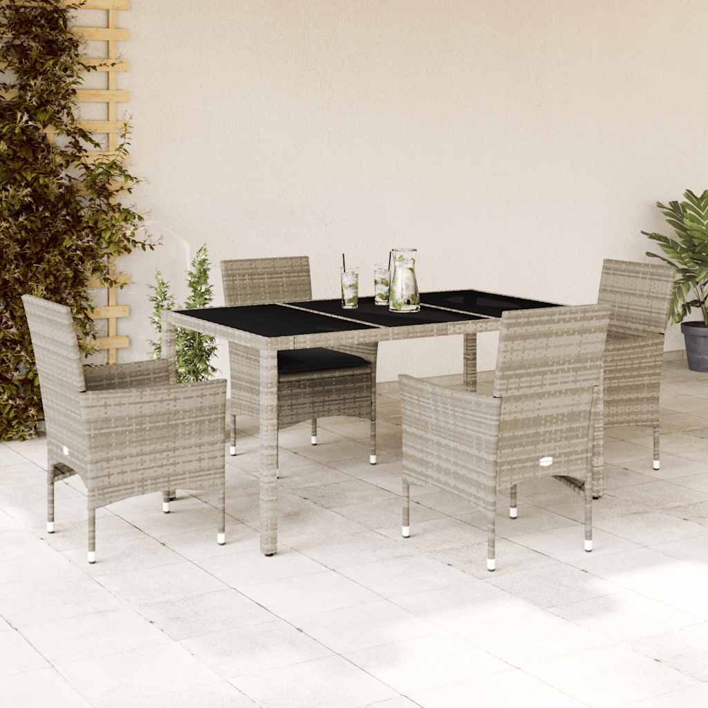 5-Tlg. Garten-Essgruppe Mit Kissen Poly Rattan Und Glas