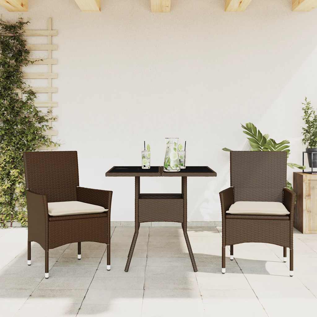 3-Tlg. Garten-Essgruppe Mit Kissen Poly Rattan Glas