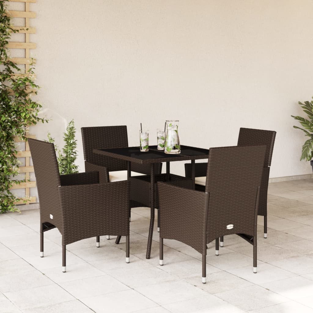 3-Tlg. Garten-Essgruppe Mit Kissen Poly Rattan Glas