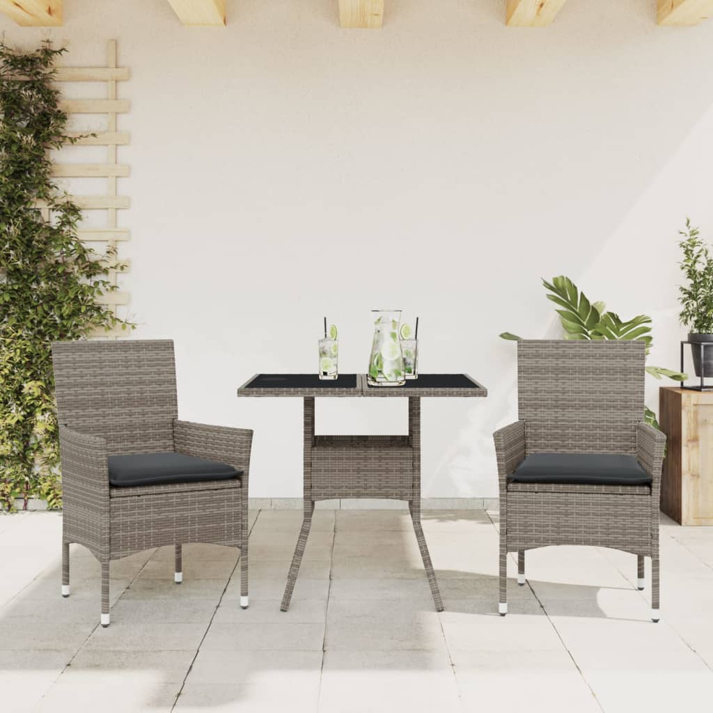3-Tlg. Garten-Essgruppe Mit Kissen Poly Rattan Glas