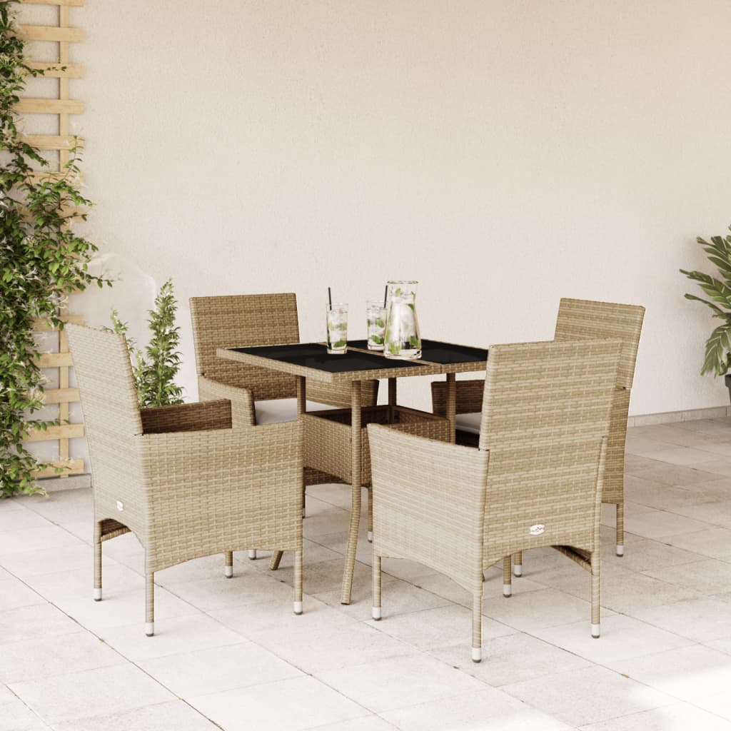 3-Tlg. Garten-Essgruppe Mit Kissen Poly Rattan Glas