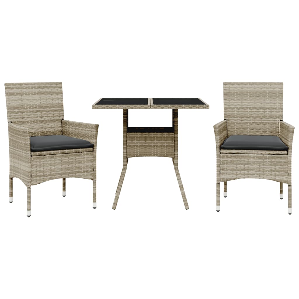 3-Tlg. Garten-Essgruppe Mit Kissen Poly Rattan Glas