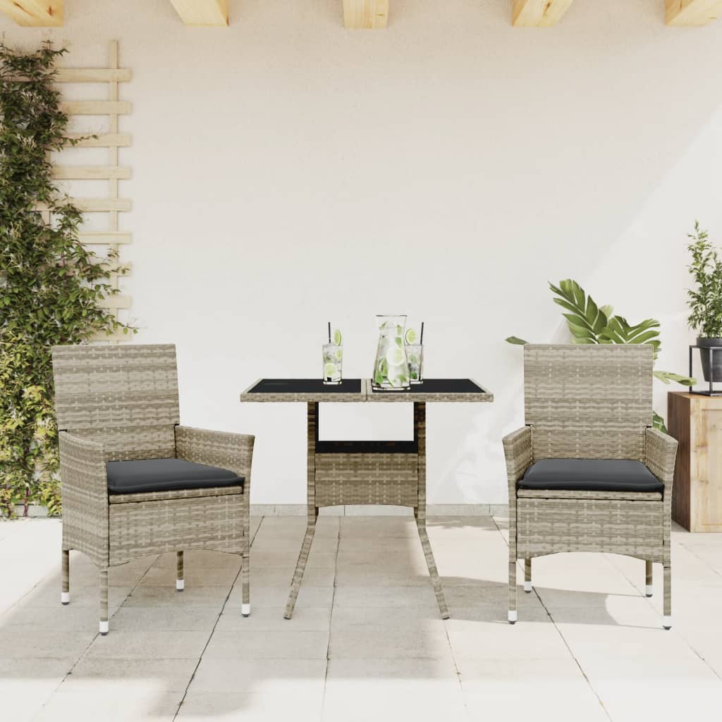 3-Tlg. Garten-Essgruppe Mit Kissen Poly Rattan Glas