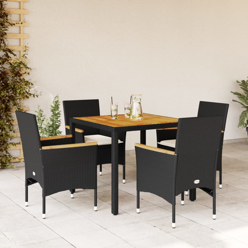 9-Tlg. Garten-Essgruppe Mit Kissen Poly Rattan Akazie