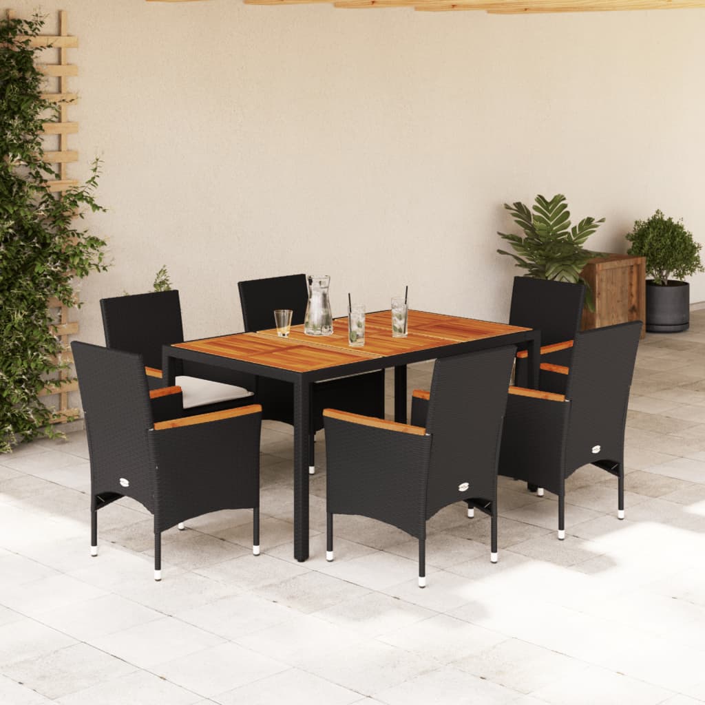 9-Tlg. Garten-Essgruppe Mit Kissen Poly Rattan Akazie