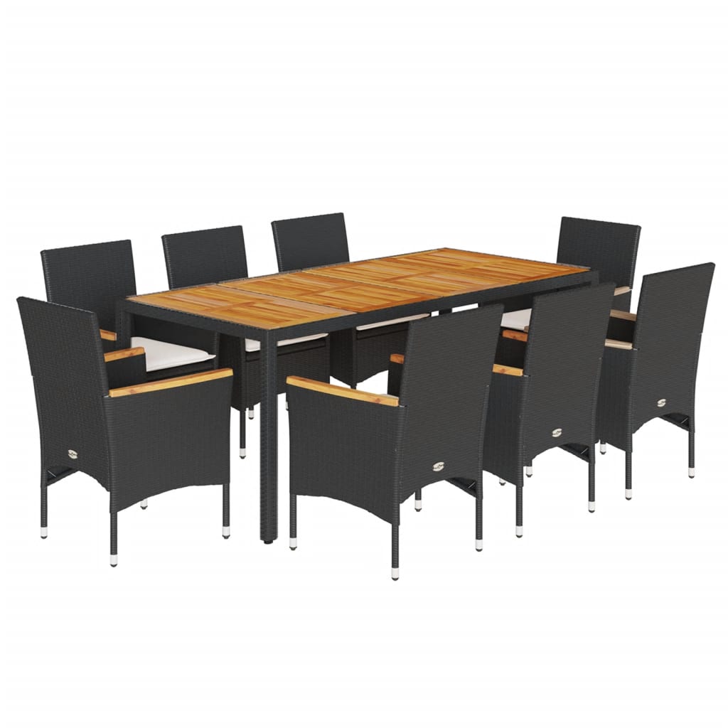 9-Tlg. Garten-Essgruppe Mit Kissen Poly Rattan Akazie
