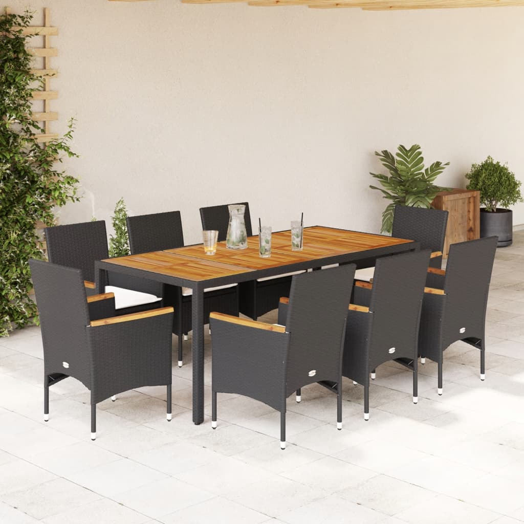 9-Tlg. Garten-Essgruppe Mit Kissen Poly Rattan Akazie