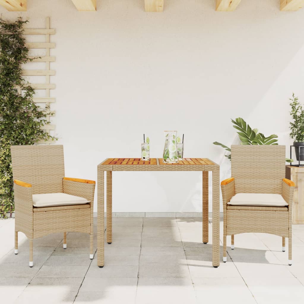 9-Tlg. Garten-Essgruppe Mit Kissen Poly Rattan Akazie