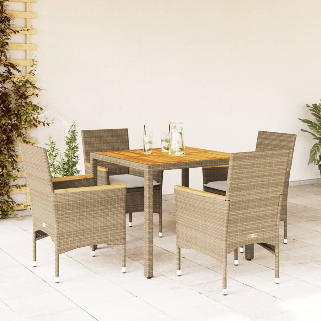 9-Tlg. Garten-Essgruppe Mit Kissen Poly Rattan Akazie