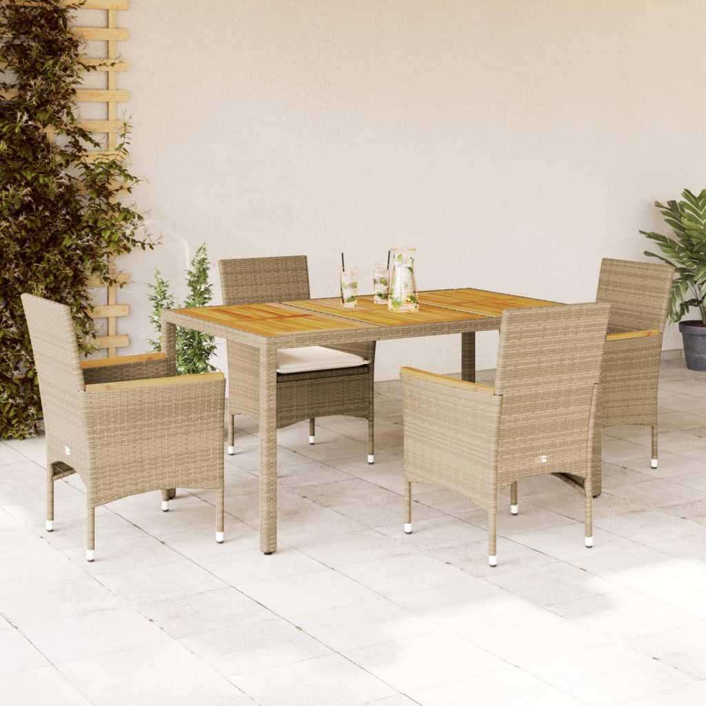 9-Tlg. Garten-Essgruppe Mit Kissen Poly Rattan Akazie