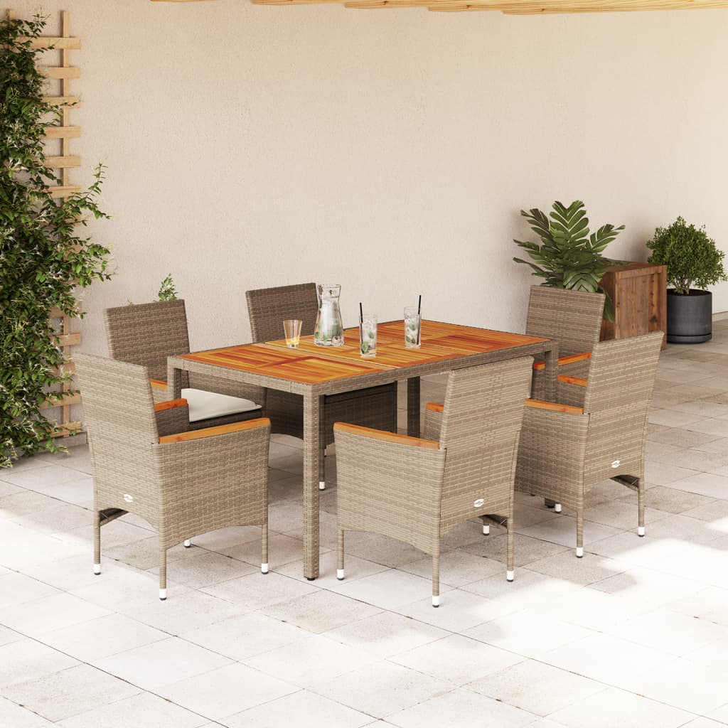 9-Tlg. Garten-Essgruppe Mit Kissen Poly Rattan Akazie