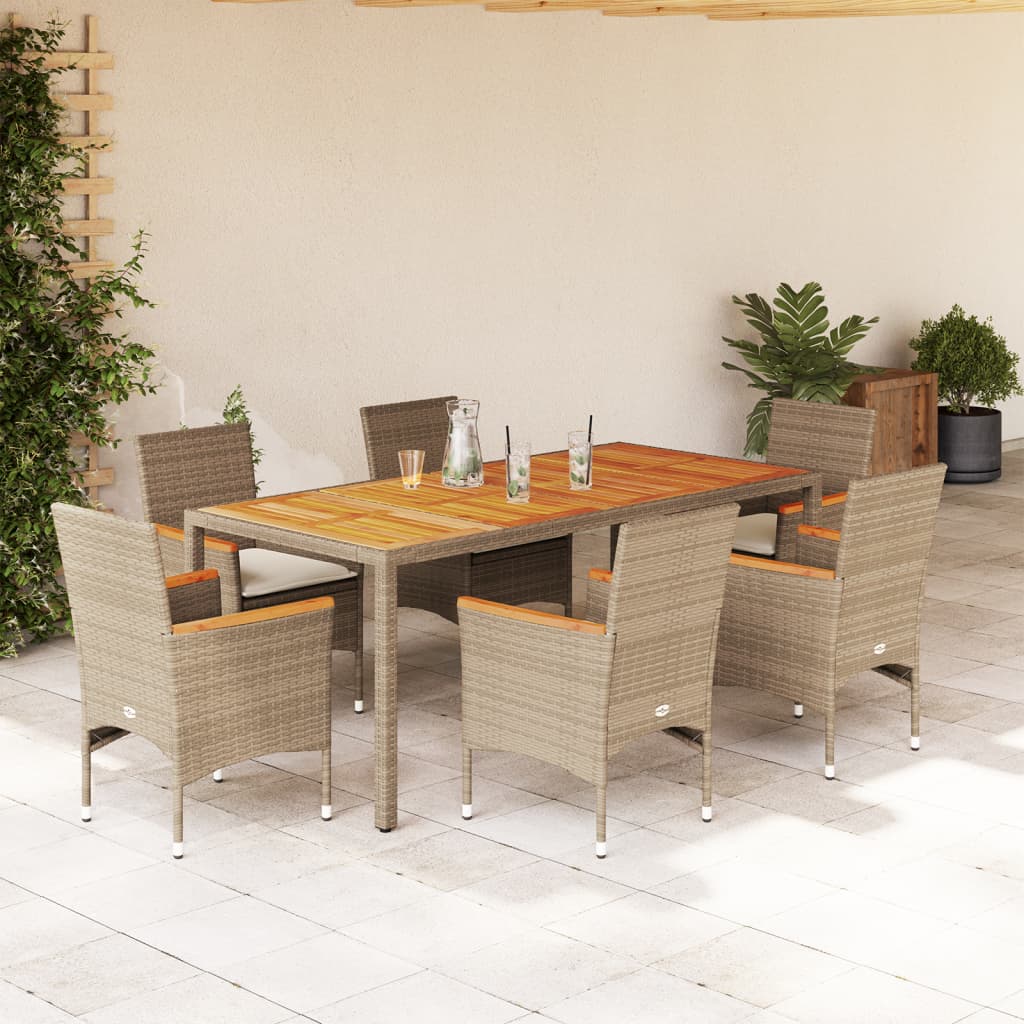 9-Tlg. Garten-Essgruppe Mit Kissen Poly Rattan Akazie