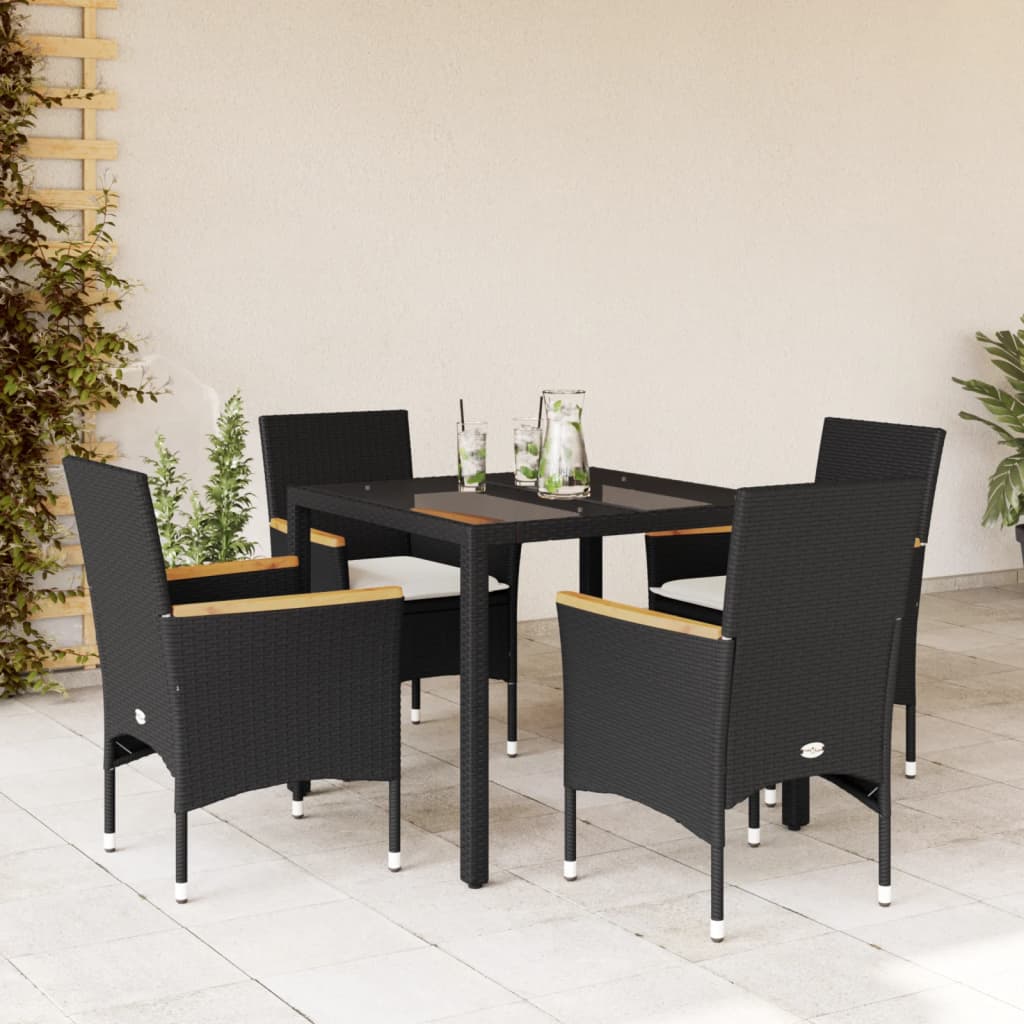 5-Tlg. Garten-Essgruppe Mit Kissen Poly Rattan Und Glas