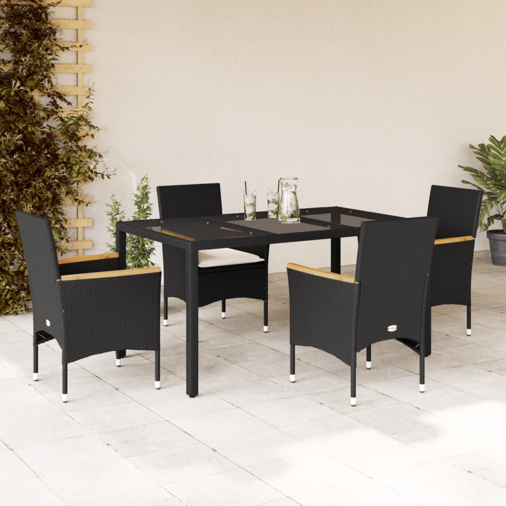 5-Tlg. Garten-Essgruppe Mit Kissen Poly Rattan Und Glas