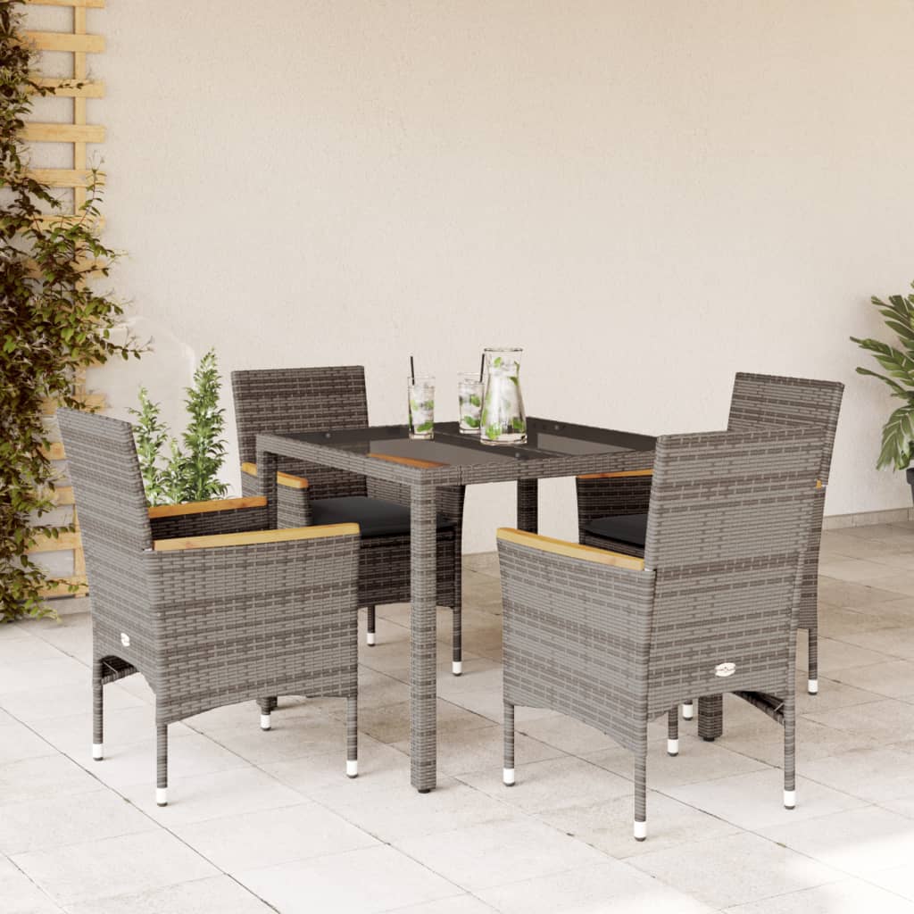 5-Tlg. Garten-Essgruppe Mit Kissen Poly Rattan Und Glas