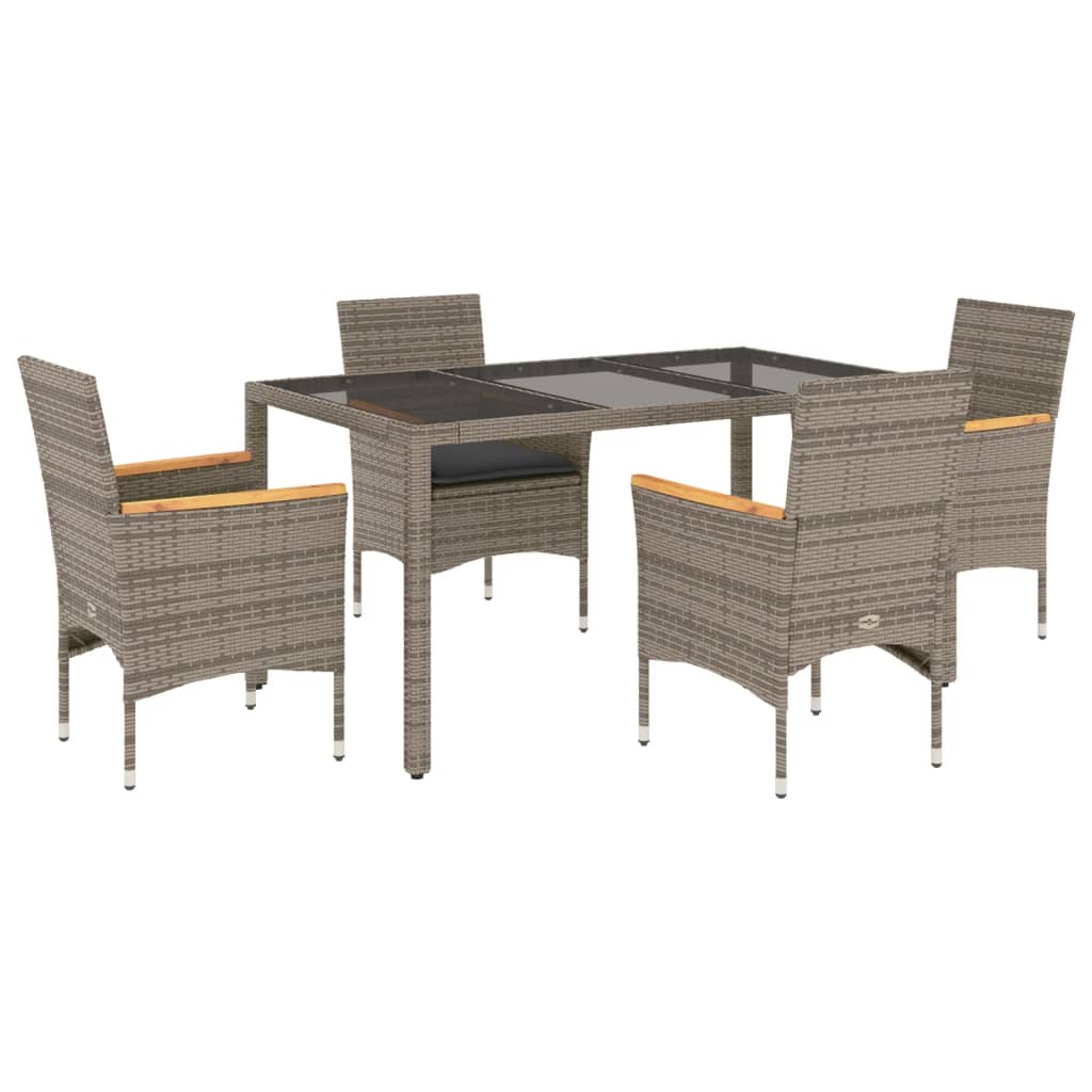 5-Tlg. Garten-Essgruppe Mit Kissen Poly Rattan Und Glas